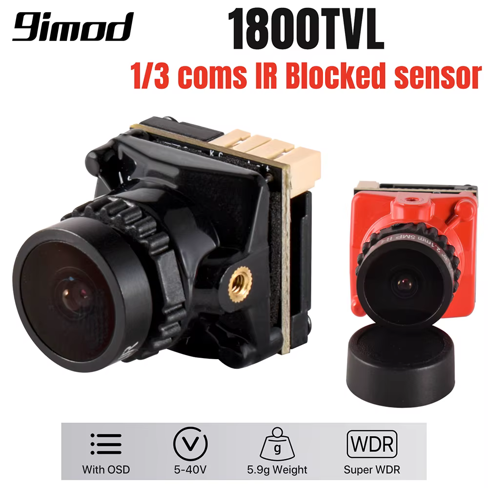 Caméra FPV 9IMOD 1800TVL 5MP 2,1 mm 1/3 coms IR bloqué ​   Sense 5V-40V NTSC/PAL avec OSD interne po