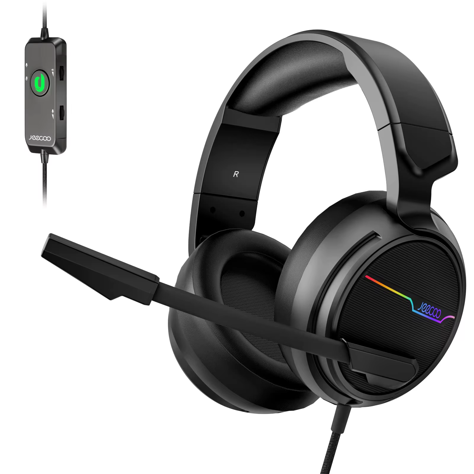 Jeecoo-Casque de jeu USB V20U, écouteurs à son surround, micro antibruit, coussinets d'oreille en mo