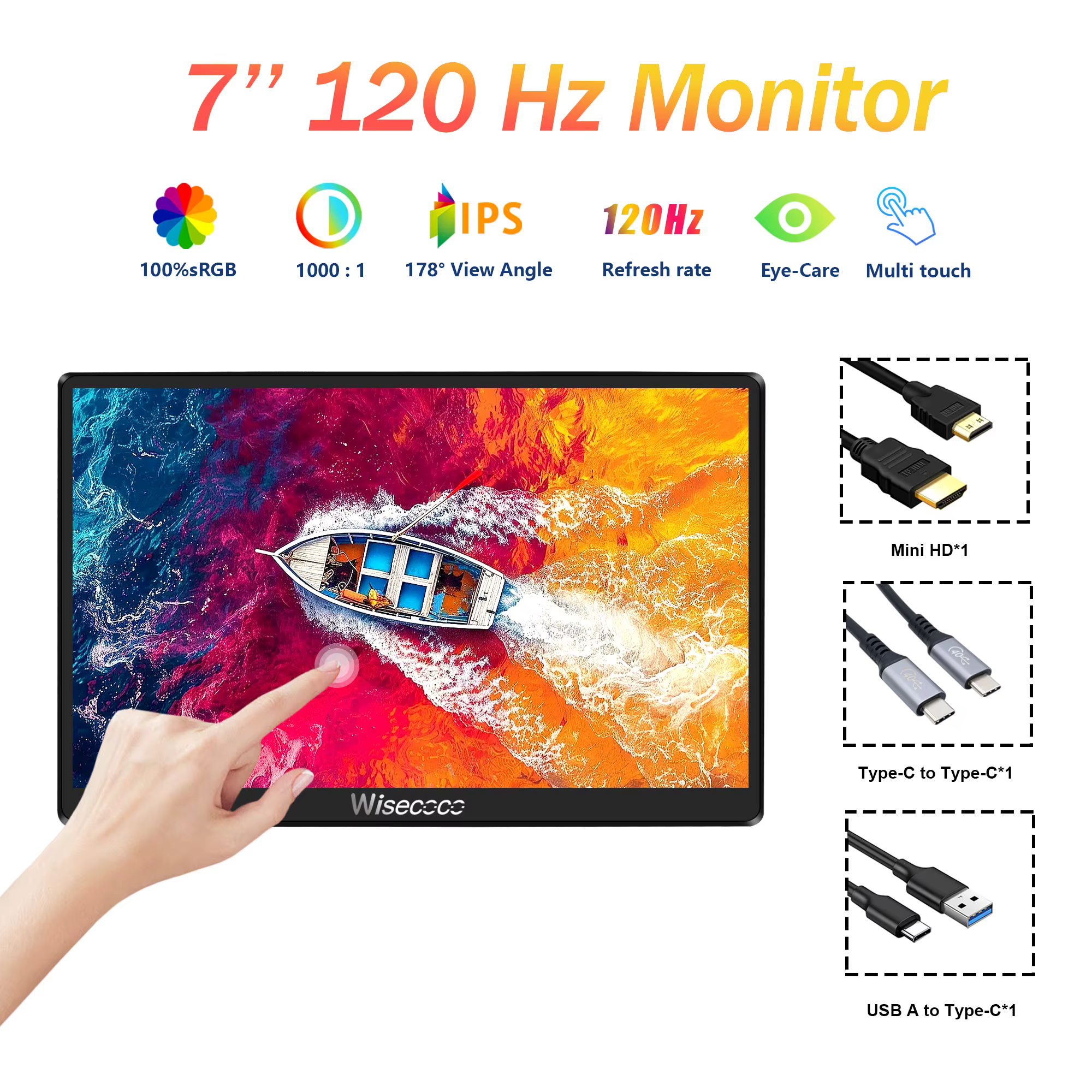 Moniteur Portable de 7 pouces, écran tactile de jeu 120Hz, IPS 1920x1080, Mini moniteurs PC, écran s