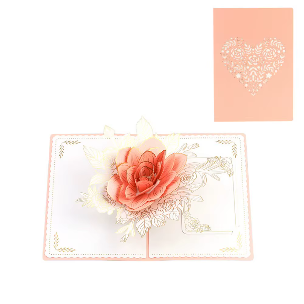 Carte de vœux romantique 3D en forme de rose, élégante carte de vœux 3D avec fleurs, invitation plia