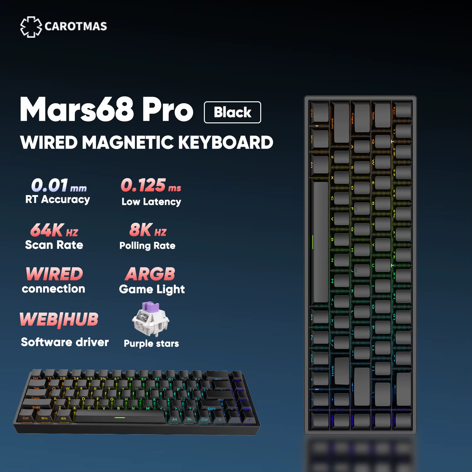 Clavier mécanique sans fil magnétique IROK Carotmas Mars68 Pro Mars 68 Gaming RT 0.01mm 8K 0.125ms B