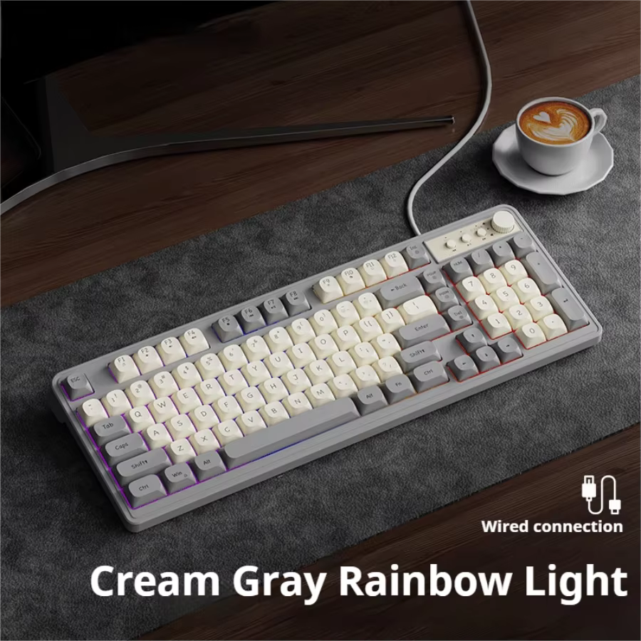Clavier de jeu EWEADN filaire, 98 touches silencieuses avec capuchons de touches crème, éclairage ar