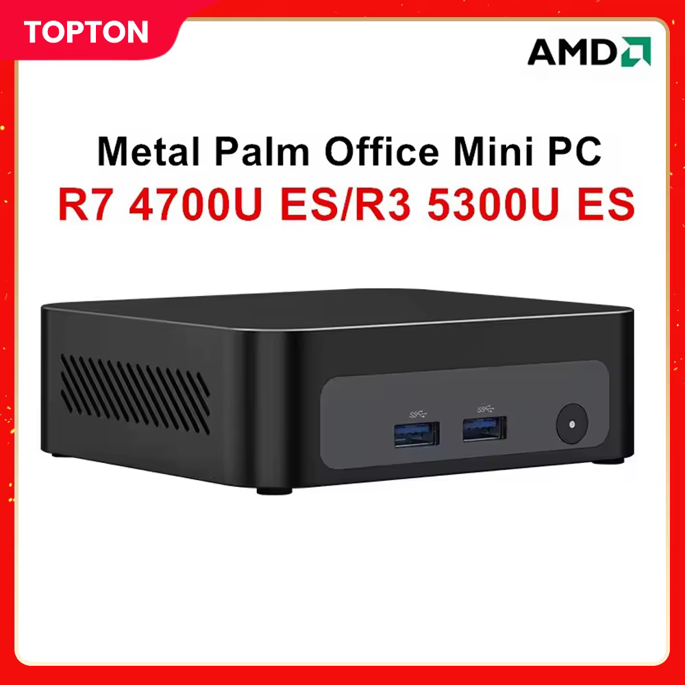 Mini PC de jeu Topton Palm, AMD Ryzen 7 4700U ES 3 5300U ES, 2 emplacements M.2, 2 DDR4, PC de burea
