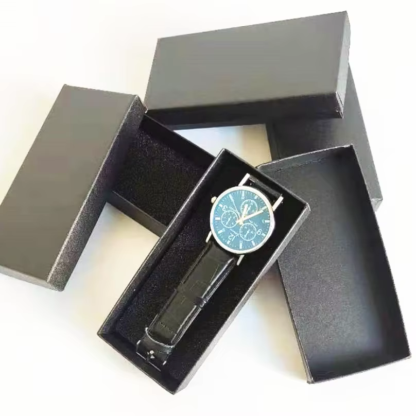 Boîte à montres, boîte de rangement pour montres en carton noir, étui de voyage pour montres et bijo