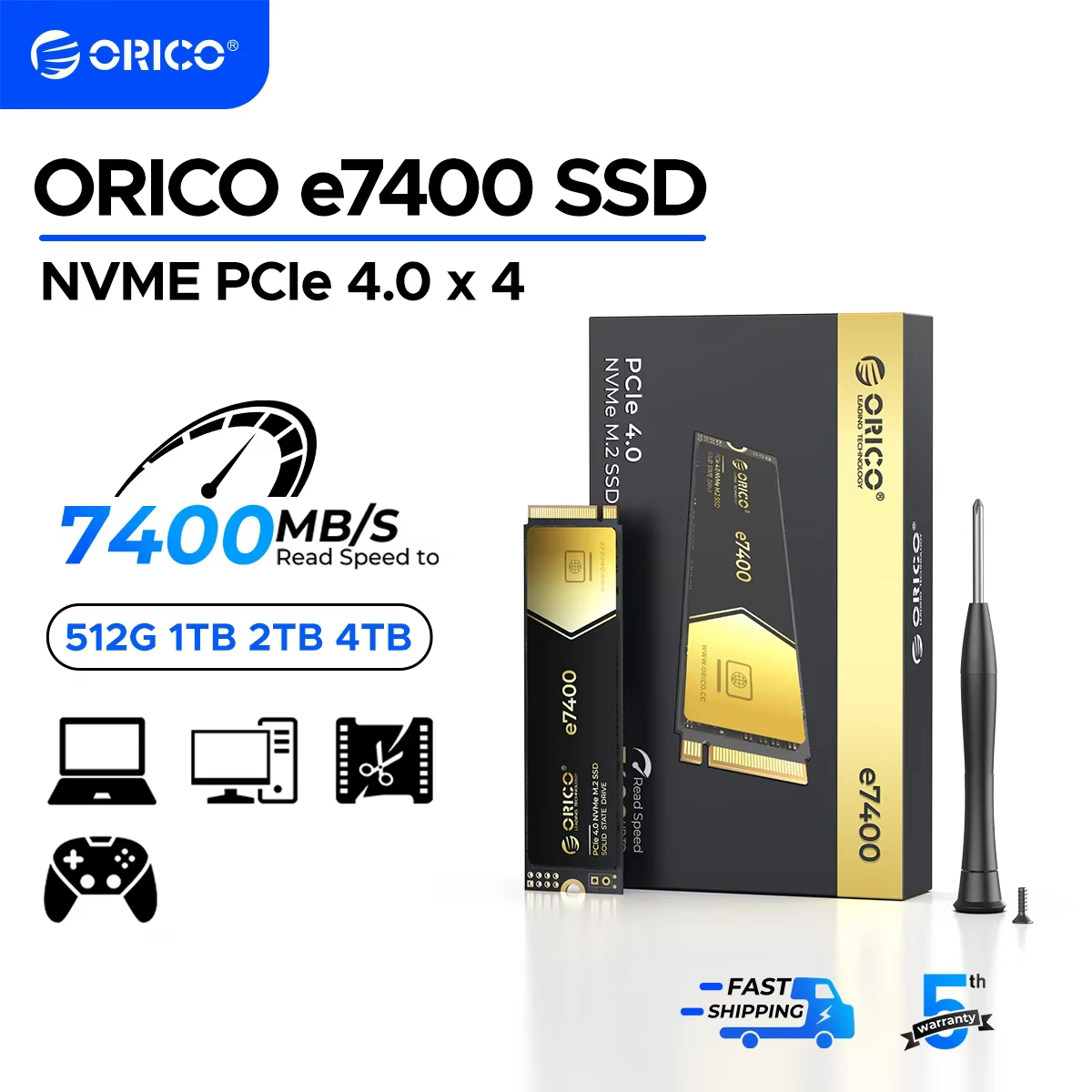 ORICO Gaming PCIe4.0 M.2 NVMe SSD PS5 7400 Mo/S disque SSD interne Gen4 pour ordinateur haut de gamm