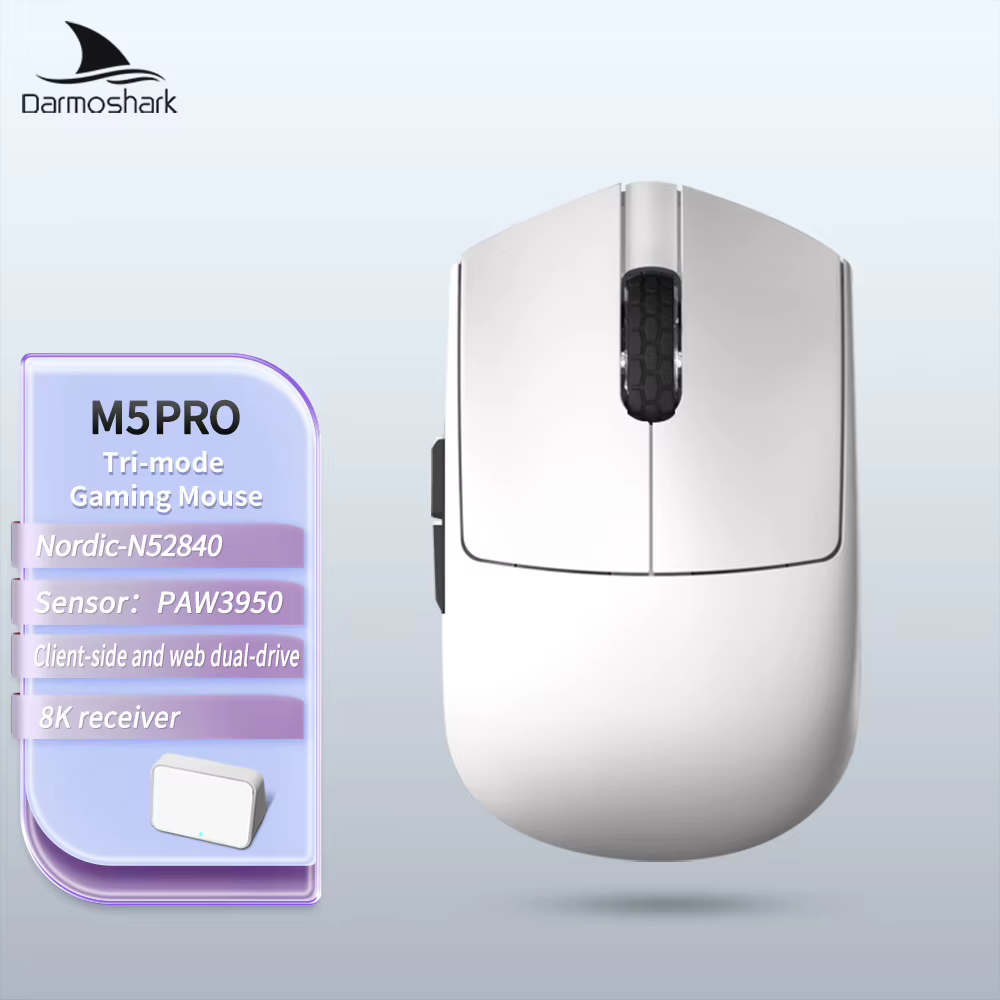 Souris de jeu Darmoshark M5Air en fibre de carbone forgée, sans fil, macro 8K, 30KDPI, avec grip pou