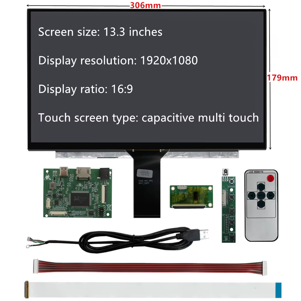 Moniteur à écran tactile Portable 13.3 pouces Full HD 1080P, entrée HDMI/USB-C, commande tactile USB