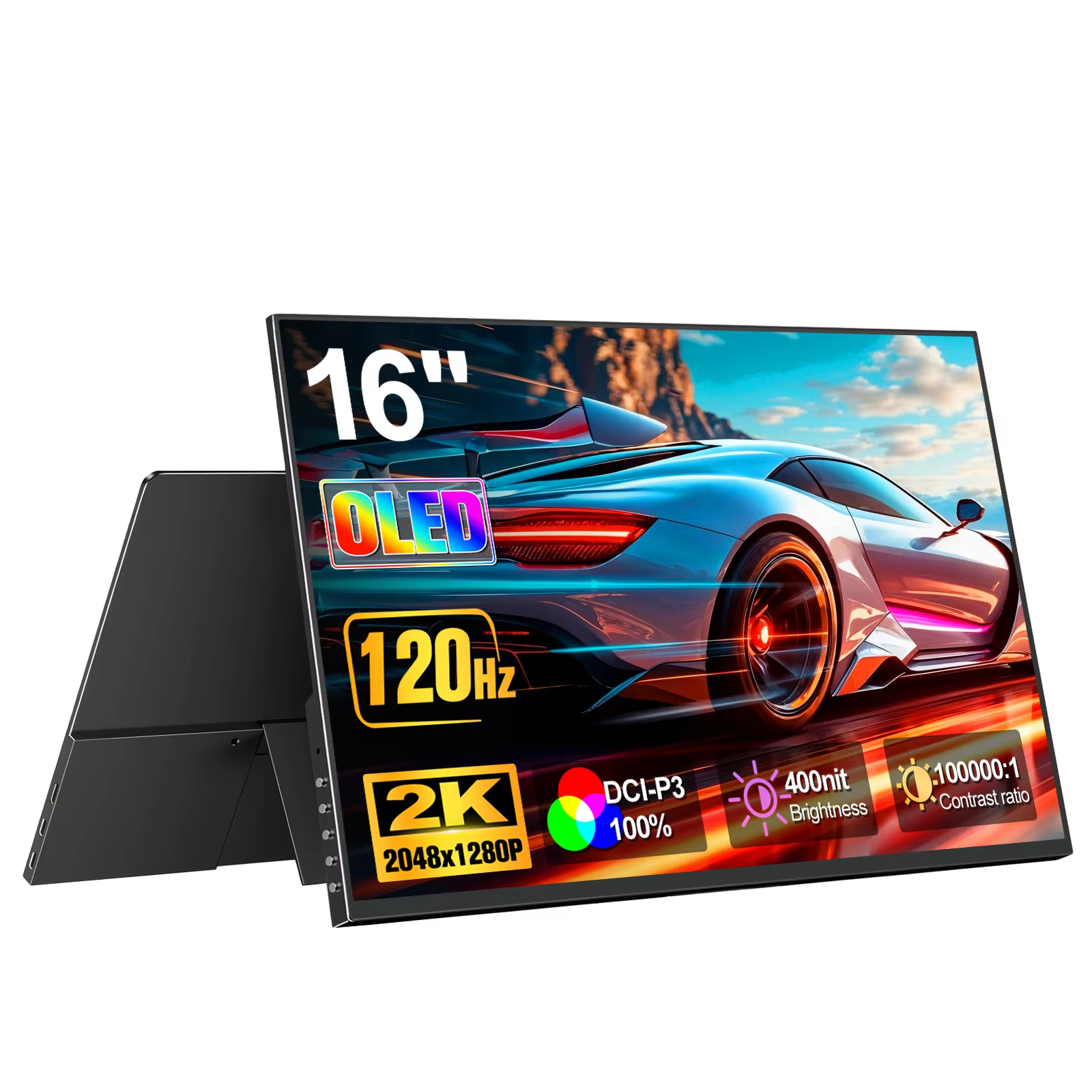 Moniteur Portable de jeu OLED 16 pouces, 2K, 120Hz, écran tactile 100% DCI-P3, TypeC HDMI, pour PC, 