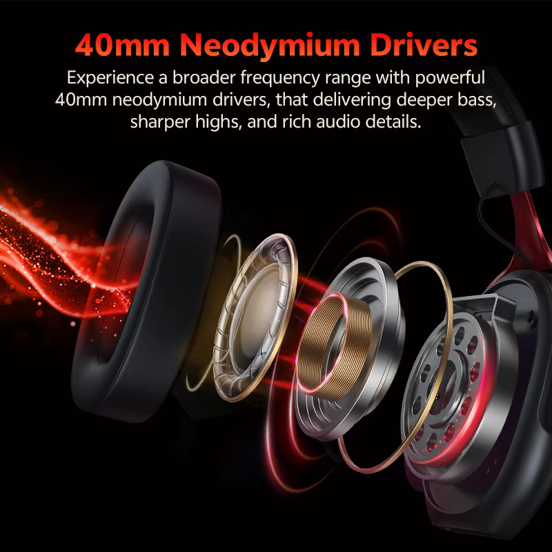 QCY VN200 Pro casque de jeu filaire avec micro 40mm pilote 7.1 Surround sur l'oreille casque pour PC