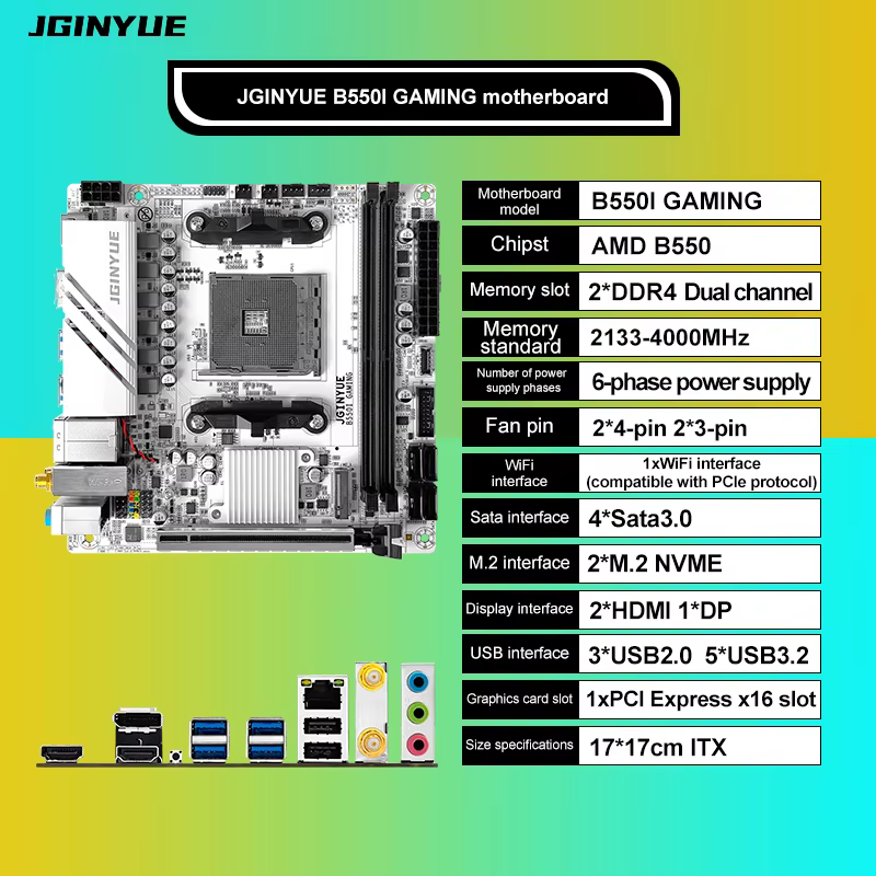 JGINYUE AMD B550 AM4 mini carte mère ITX prend en charge les processeurs Ryzen R5 série 4000/5000 DD