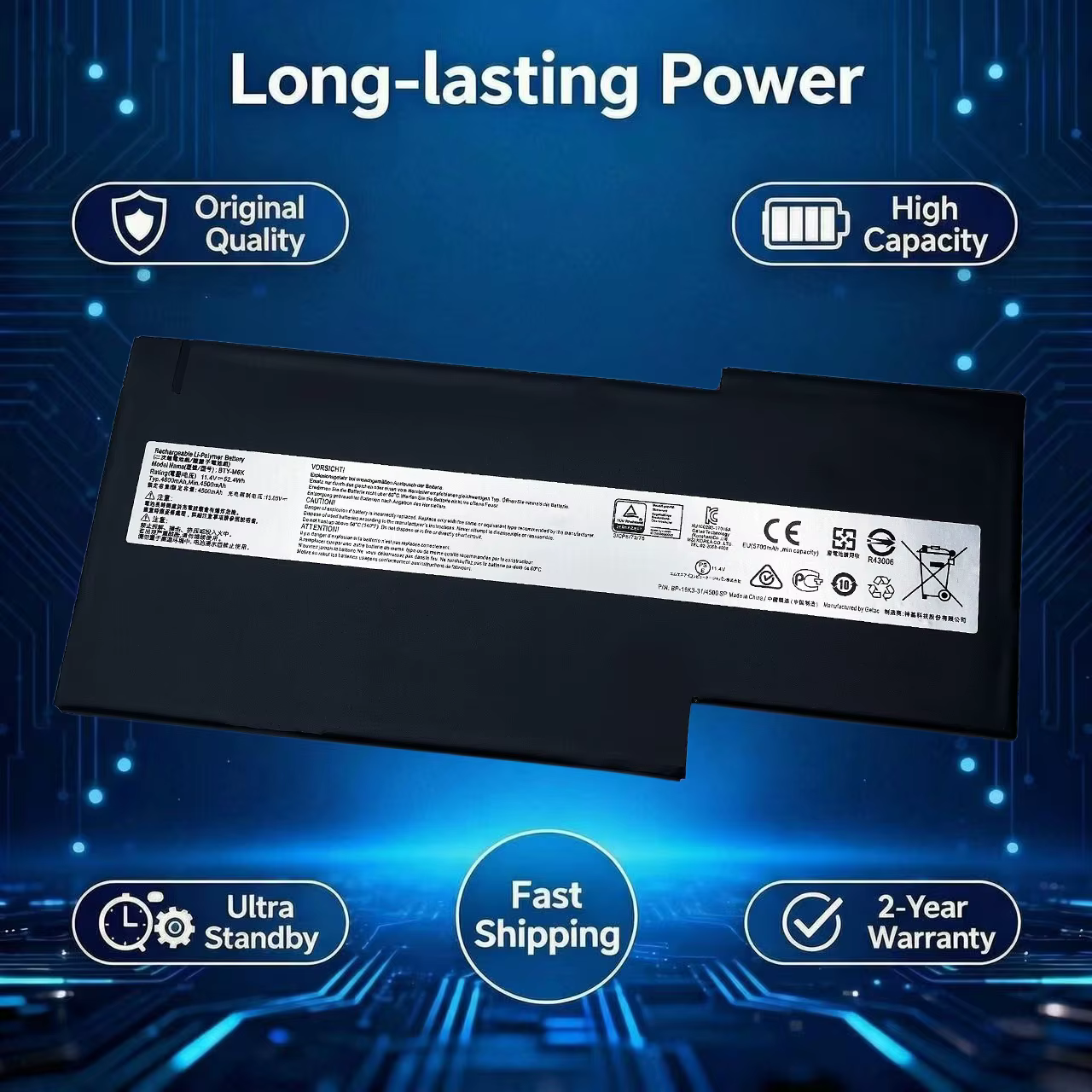 Batterie d'origine neuve BTY-M6K pour ordinateur portable MSI MS-17B4 MS-16K3 GF63 Thin 8RD 8RC GF75