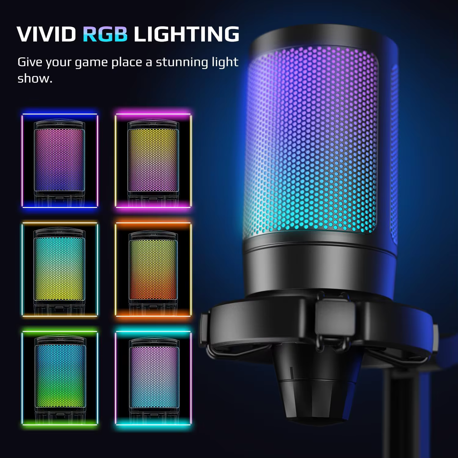 AmpliGame by FIFINE Microphone de jeu USB avec RVB, Bouton de gain, Muet tactile, Micro à condensate