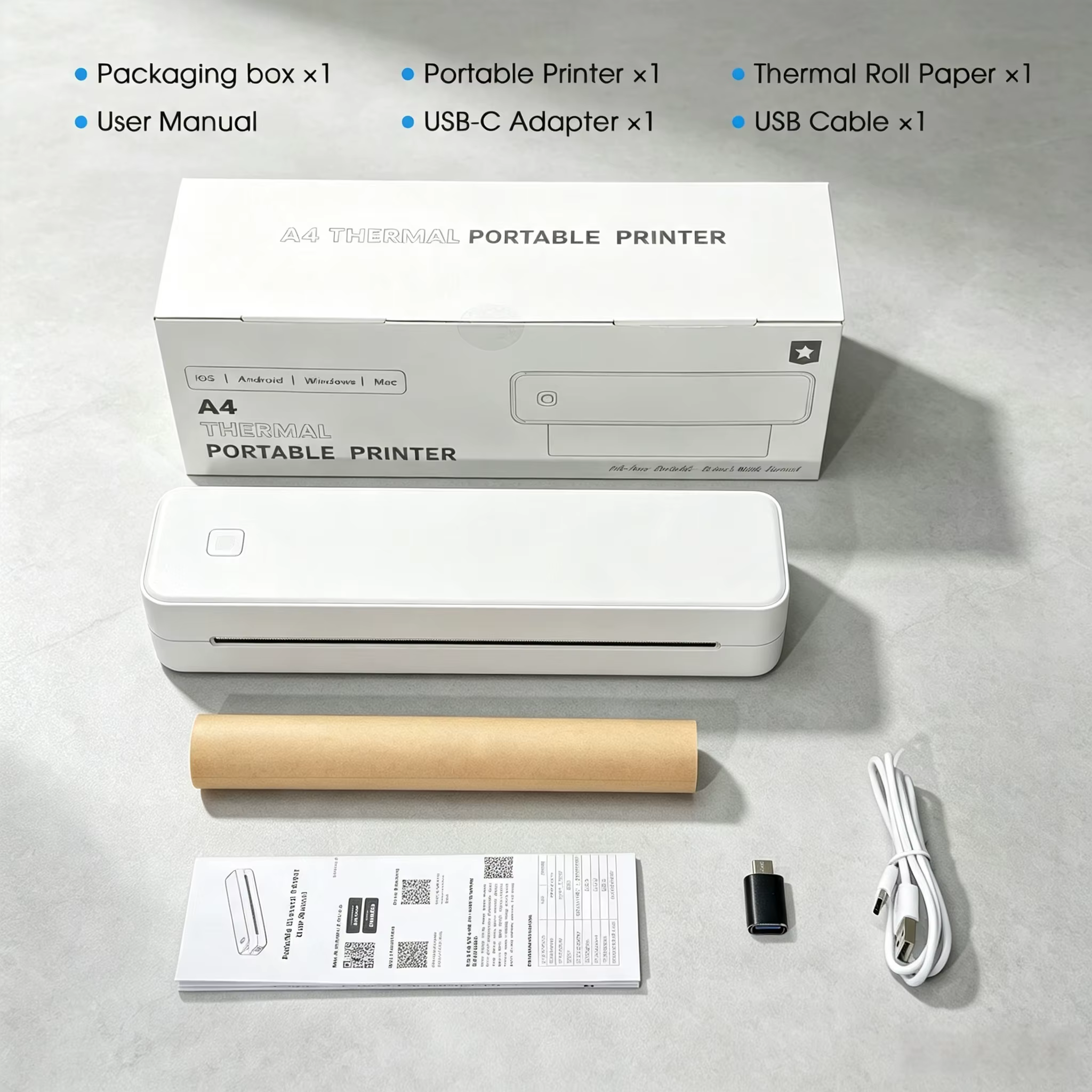 Imprimante thermique portable A4, Bluetooth, pour photos, documents PDF, rouleaux de papier pliés, p