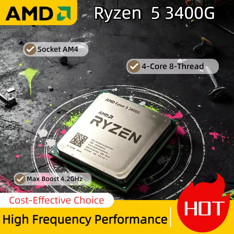 Processeur AMD Ryzen 5 3400G AM4 4 cœurs 8 threads APU 3,7 GHz jusqu'à 4,2 GHz Vega 11 IGPU 65 W pou