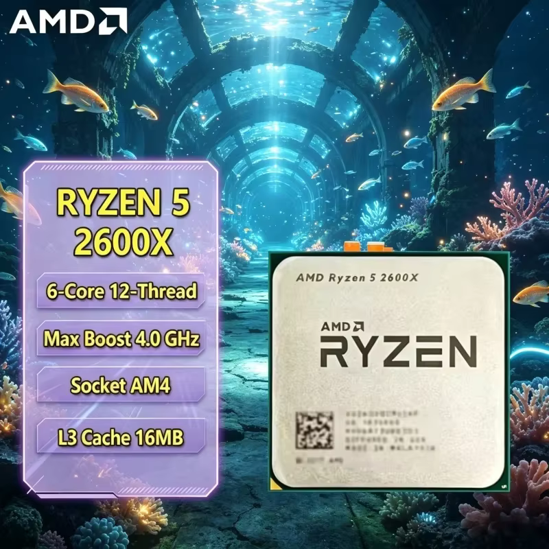 Processeur de jeu de bureau AMD R5 2600X Zen+ 6 cœurs 12 threads 4,2 GHz AM4 95W économique et compa