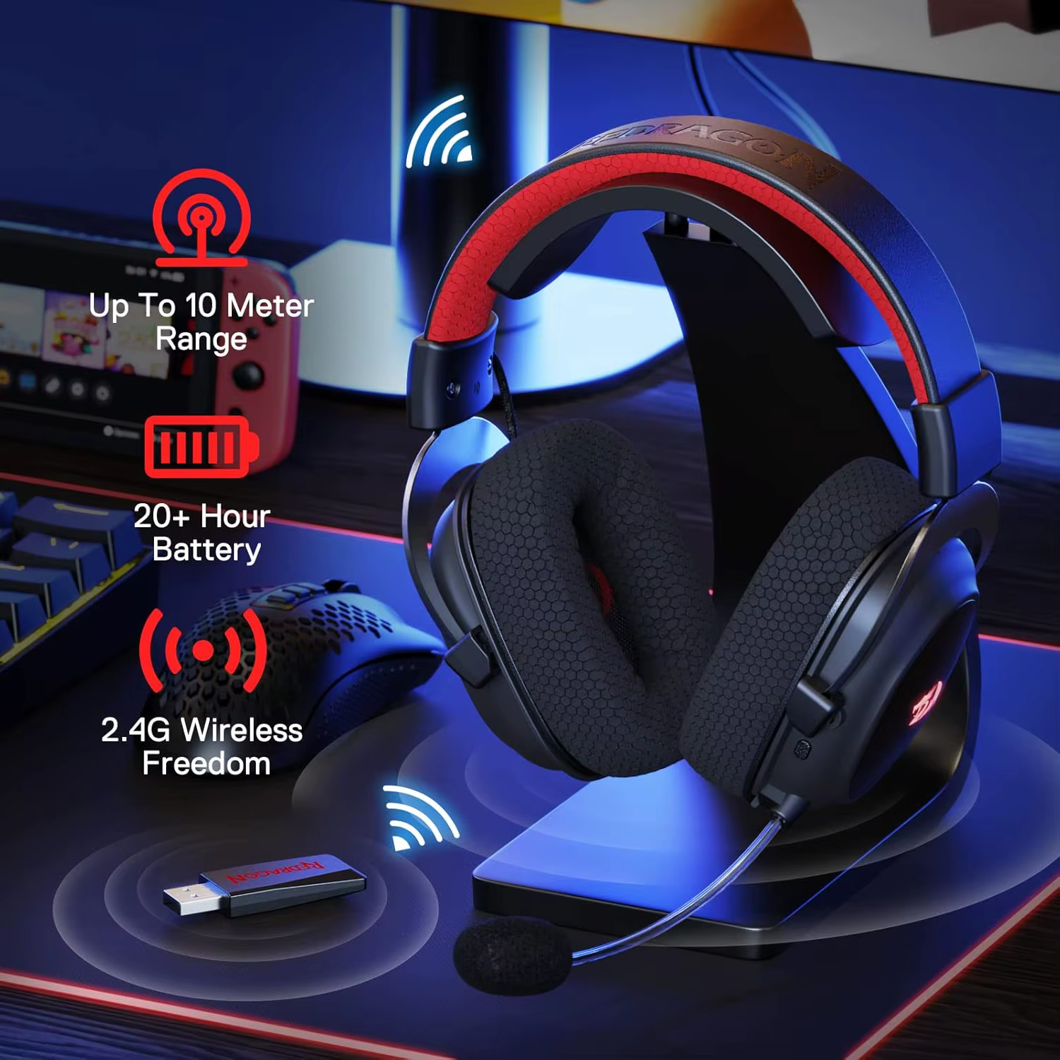 Redragon H510 PRO Zeus-X RGB casque de jeu sans fil 7.1 son Surround 53MM pilotes Audio multi-platef