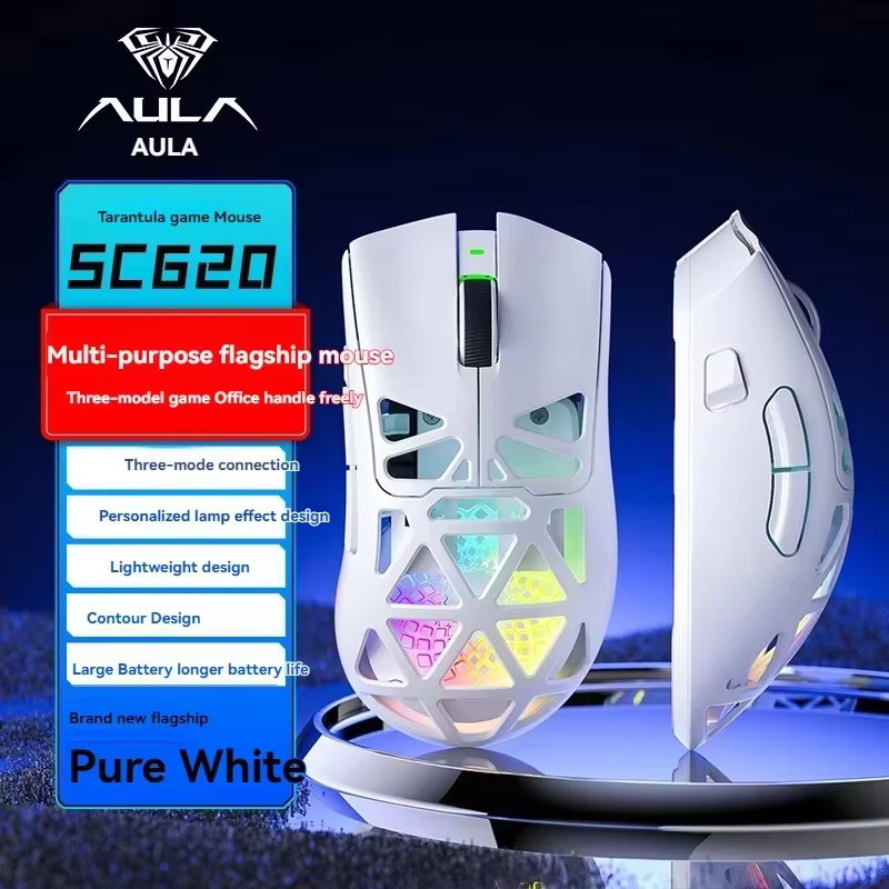 Souris de jeu sans fil AULA SC620 Tri-Mode PAW3311 avec éclairage RGB, légère et ergonomique pour l'
