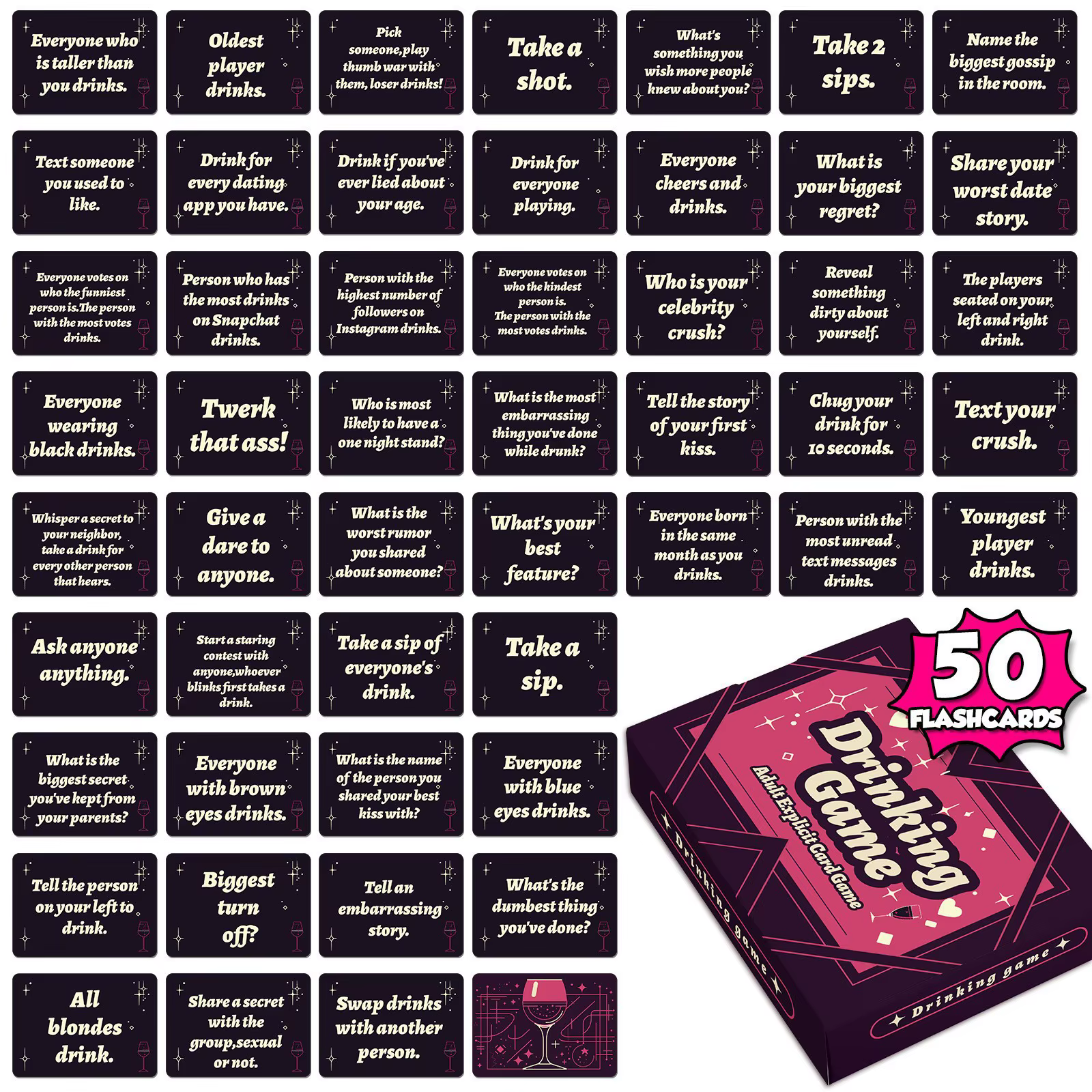 Cartes de jeu de société pour adultes, 50 pièces/boîte, jeu de table à thème vin, pour team building