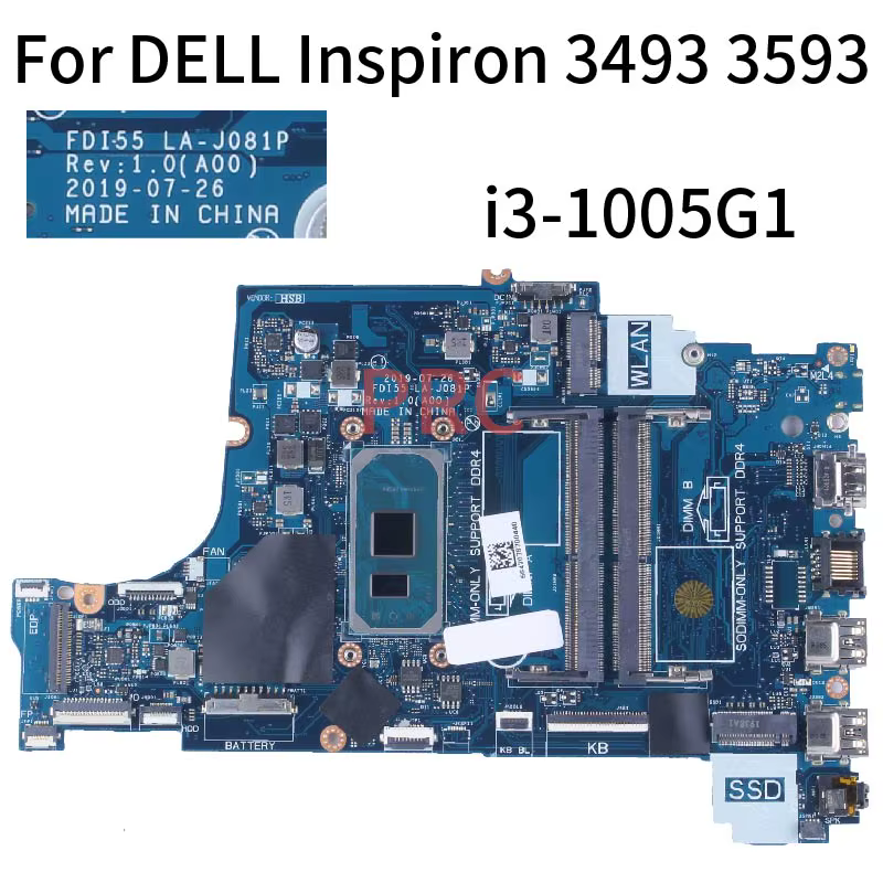 3493 3593 3793 5493 carte mère d'ordinateur portable LA-J081P pour DELL Inspiron CN-004C38 004C38 03
