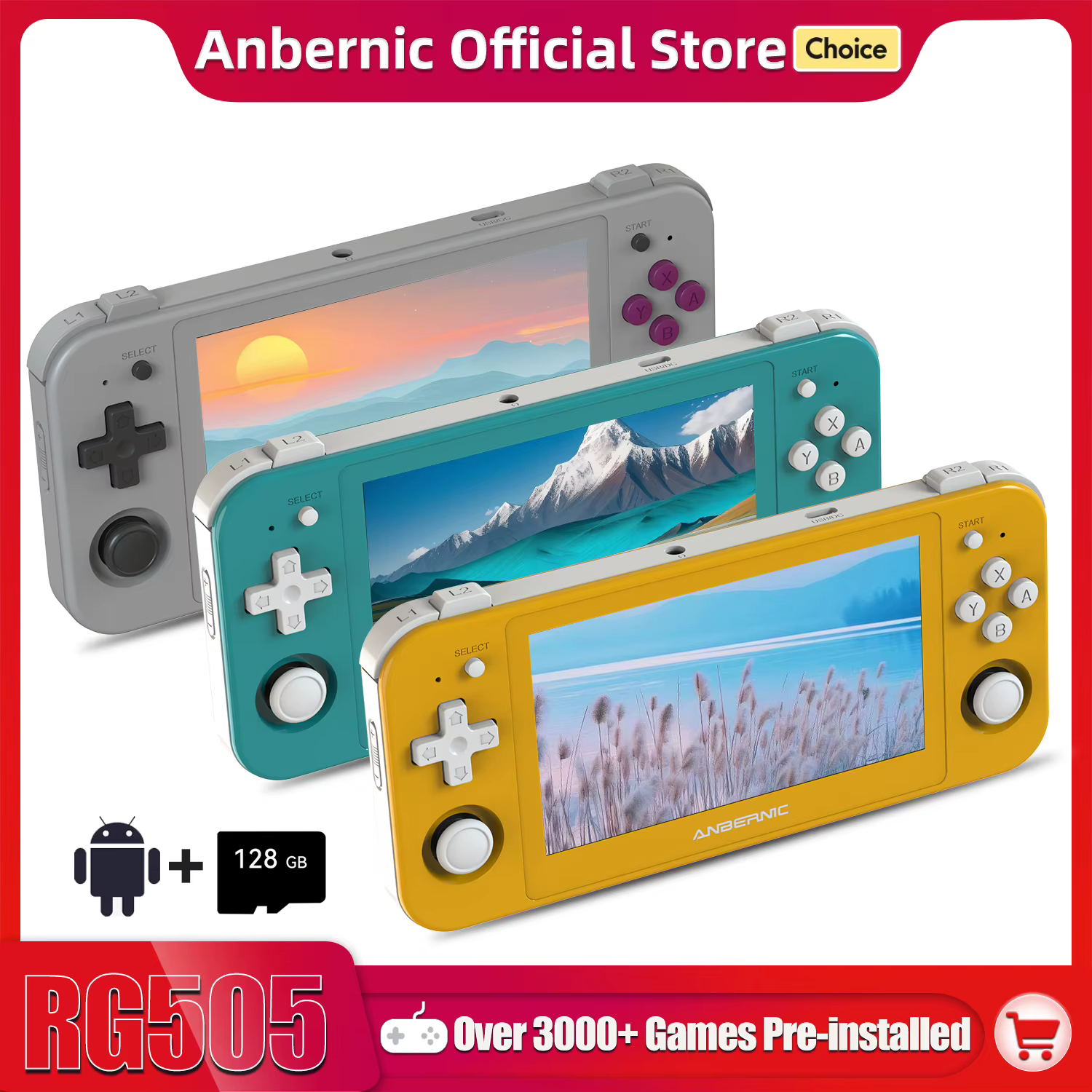 ANBERNIC – Console de jeu portable RG505, Android 12, Unisoc Tiger T618, 128 go intégré, préchargés,