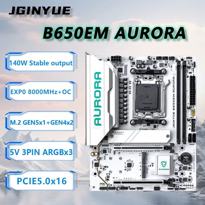 JGINYUE B650M AURORA nouvelle carte mère M-ATX pour AMD ®   Ryzen 7/8/9000 série ordinateur de burea