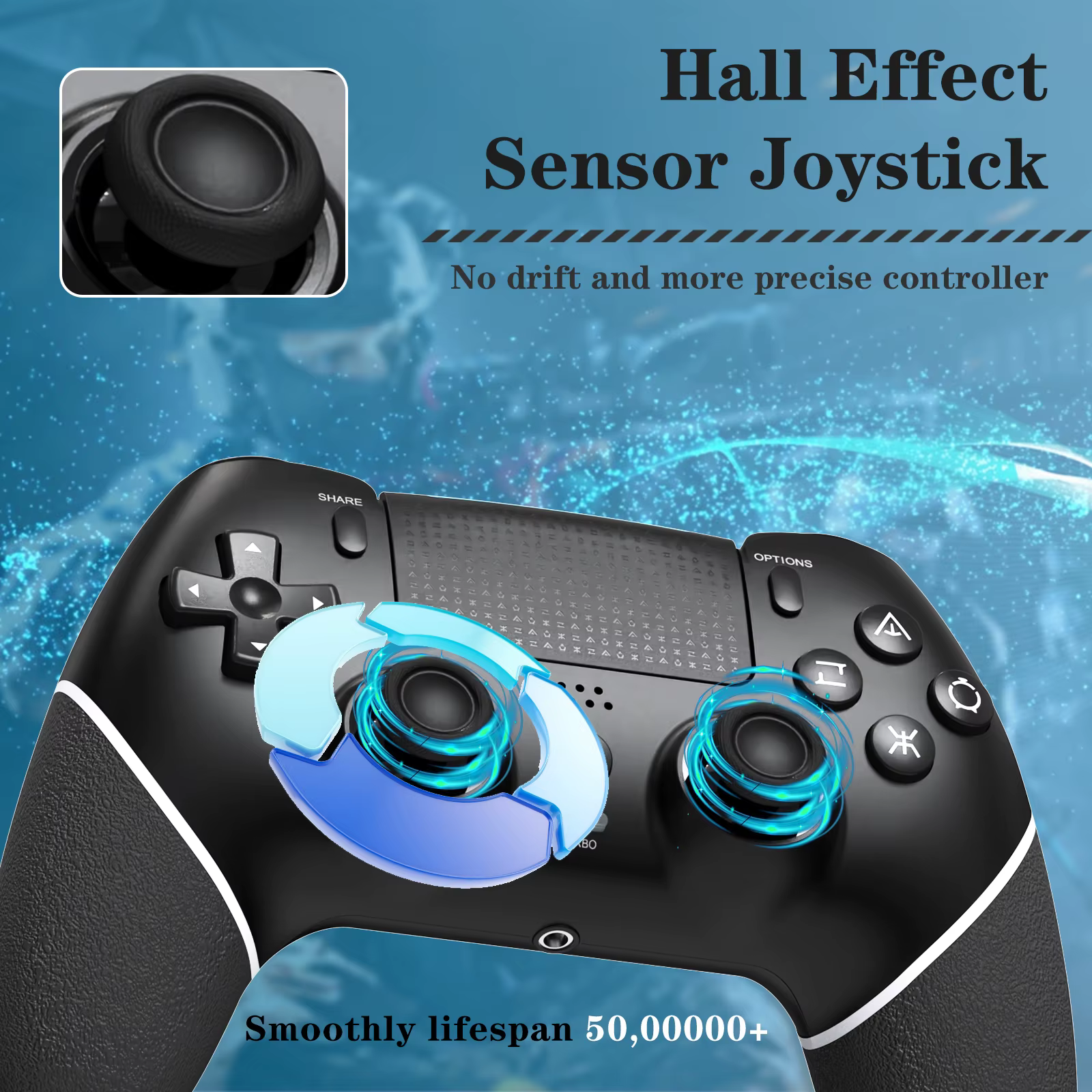 Pour PS4 manette de jeu sans fil contrôleur effet Hall Joystick fonction Turbo pour PS4 mince Pro Bl
