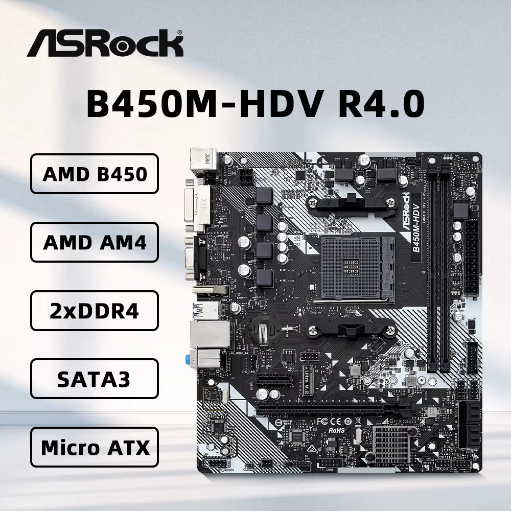 Carte mère ASROCK B450M-HDV R4.0 prenant en charge les processeurs 5800X3D 5700X 5600X 5600G 1700X 2