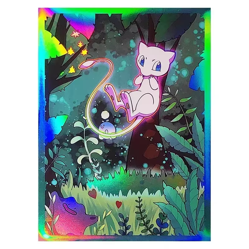 Juste de protection holographique Mewtwo pour jeu de table, manchon PTCG, carte nette, laser, argent