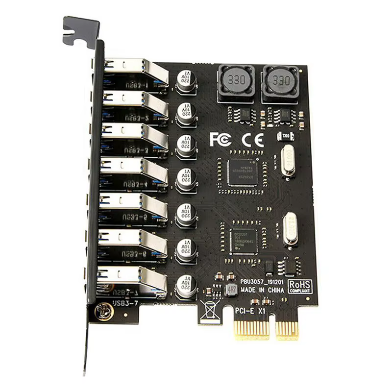 Carte d'extension PCIE vers USB3.0, adaptateur de conversion 5Gbps, 7 Ports PCI-E pour ordinateur de