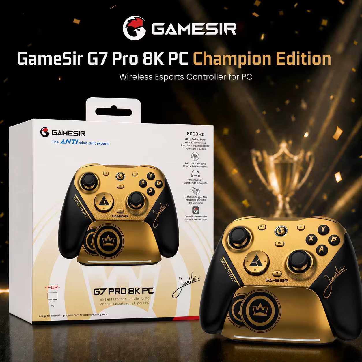 Manettes sans fil Gamesir G7 Pro 8K PC Champion Edition pour jeux Esports, taux de polling 8000 Hz, 