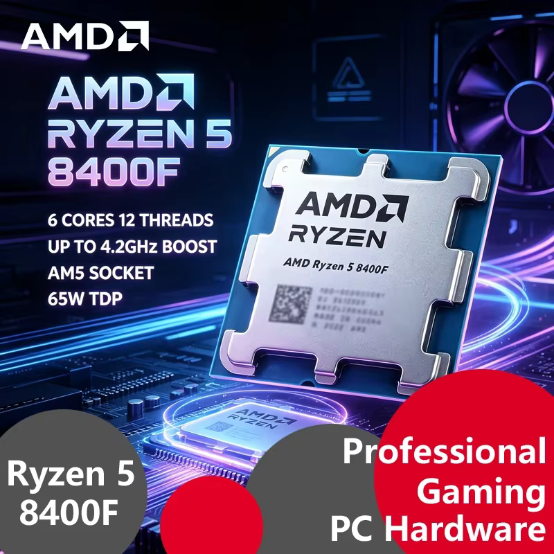 Processeur de jeu AMD Ryzen 5 8400F AM5 4 nm, 6C12T, 4,7 GHz Boost, 16 Mo de cache L3, 65 W TDP DDR5