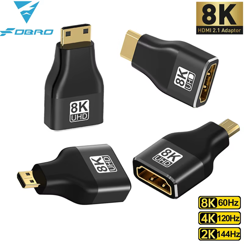 Adaptateur Compatible HDMI Mini/Micro HDMI vers HDMI, convertisseur 8K 60Hz 4K 120Hz/144Hz mâle vers