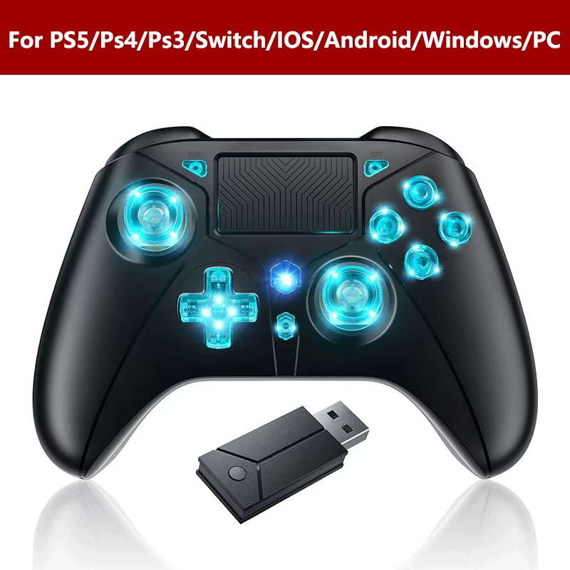 Manette de jeu sans fil pour console PS5/PC, contrôleur 6 axes gyroscopique à double vibration à eff
