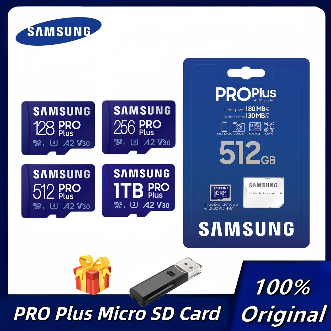 Carte mémoire MicroSD Samsung PRO Plus 128 Go 256 Go 512 Go jusqu'à 180 Mo/s Full HD 4K UHD UHS I TF