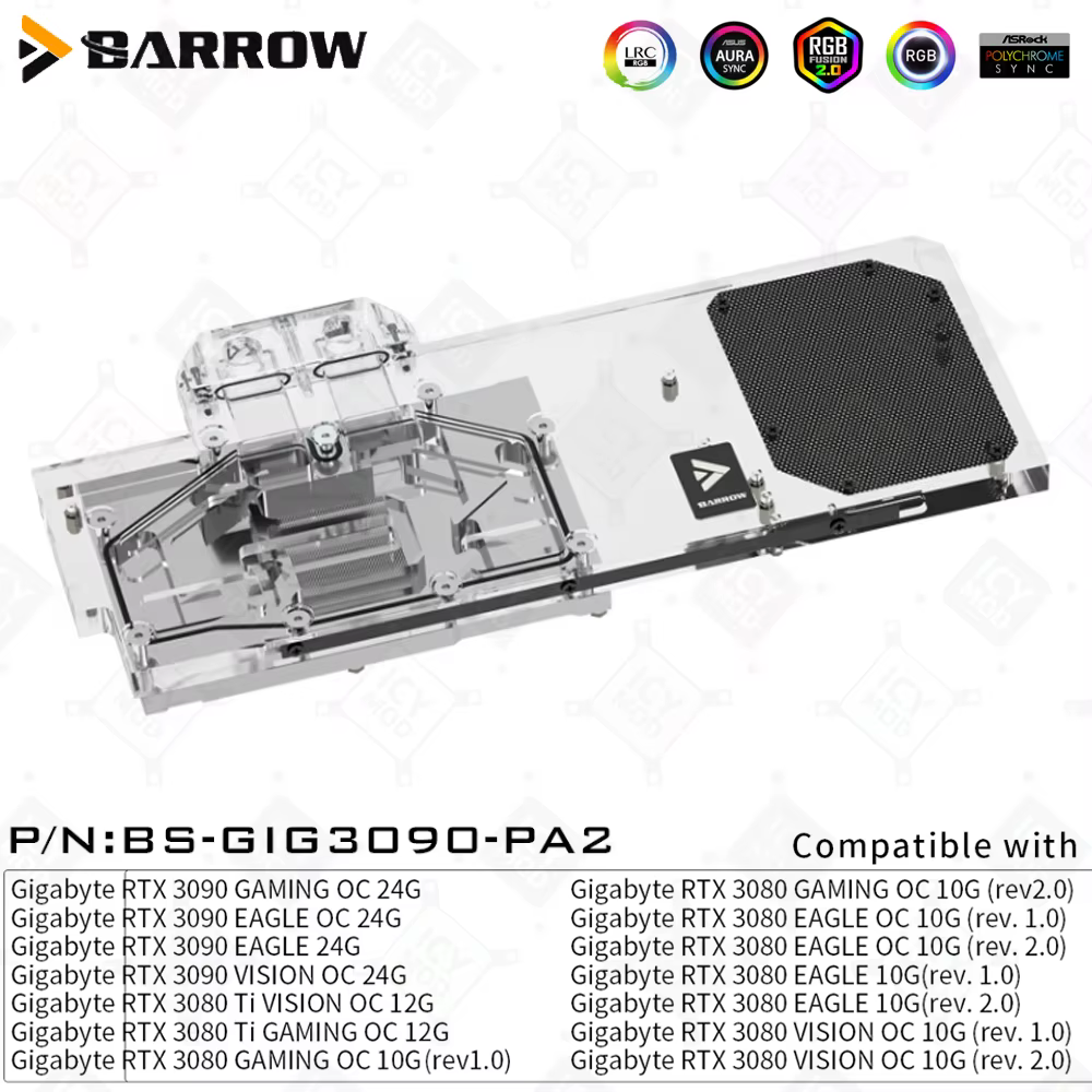 Barrow Cartes vidéo Refroidisseur d'eau BS-GIG3090-PA2 GIGABYTE 3090/3080 GAMING EAGLE cigOC GPU nui