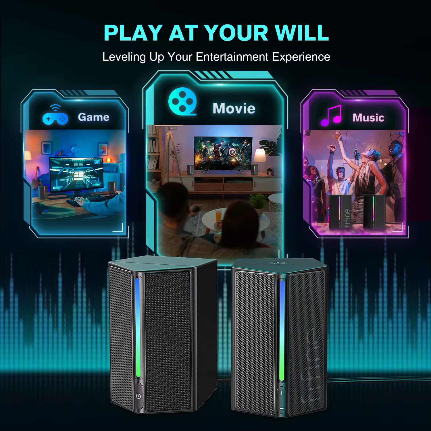 FIFINE – boîte de son de jeu avec son Surround stéréo, haut-parleur USB RGB avec contrôle Vol pour P