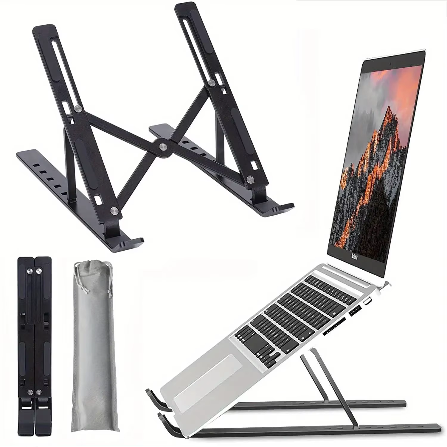 Support pour ordinateur portable réglable en aluminium – Hauteur à 6 niveaux, design pliable et port