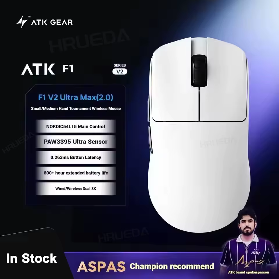 Souris de jeu sans fil ATK Blazing Sky F1 V2 Ultimate, double mode, légère, PAW3950 Ultra, double 8K