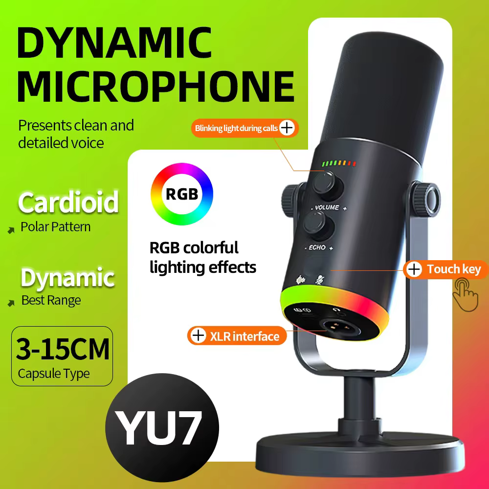 Microphone de jeu USB RGB avec logiciel de réduction du bruit, fonction de gain et de silencieux pou
