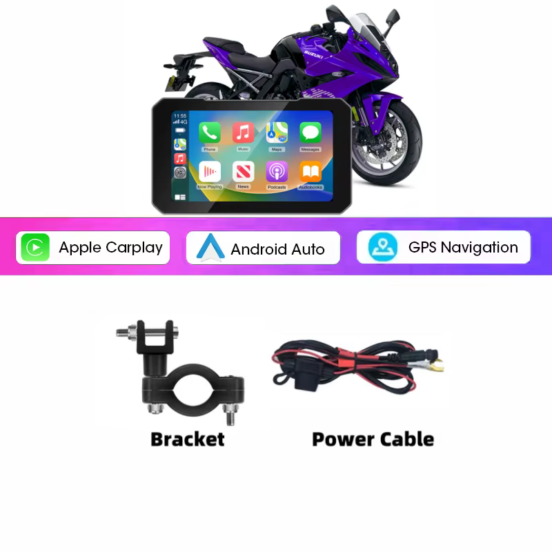 GPS portable pour moto, 5 pouces, étanche IP67, navigation sans fil, Carplay, Android Auto, enregist
