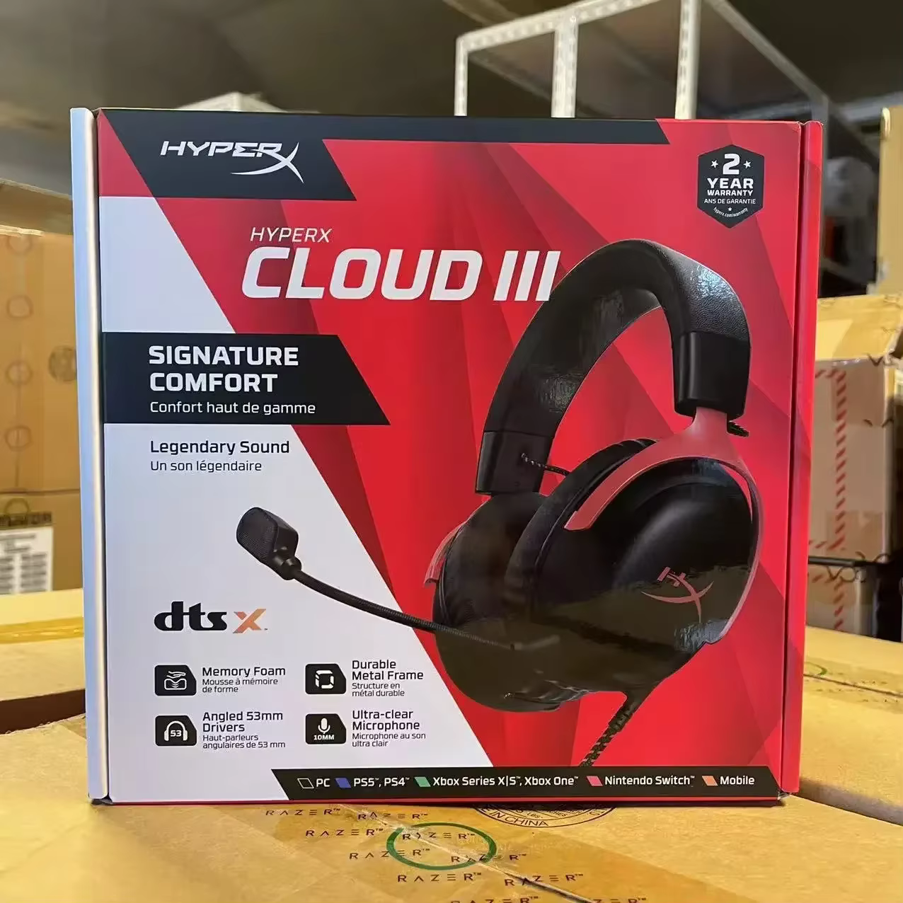 HyperX Cloud III – Casque de jeu filaire, PC, PS5, Xbox Series X | S, pilotes coudés 53 mm, audio sp