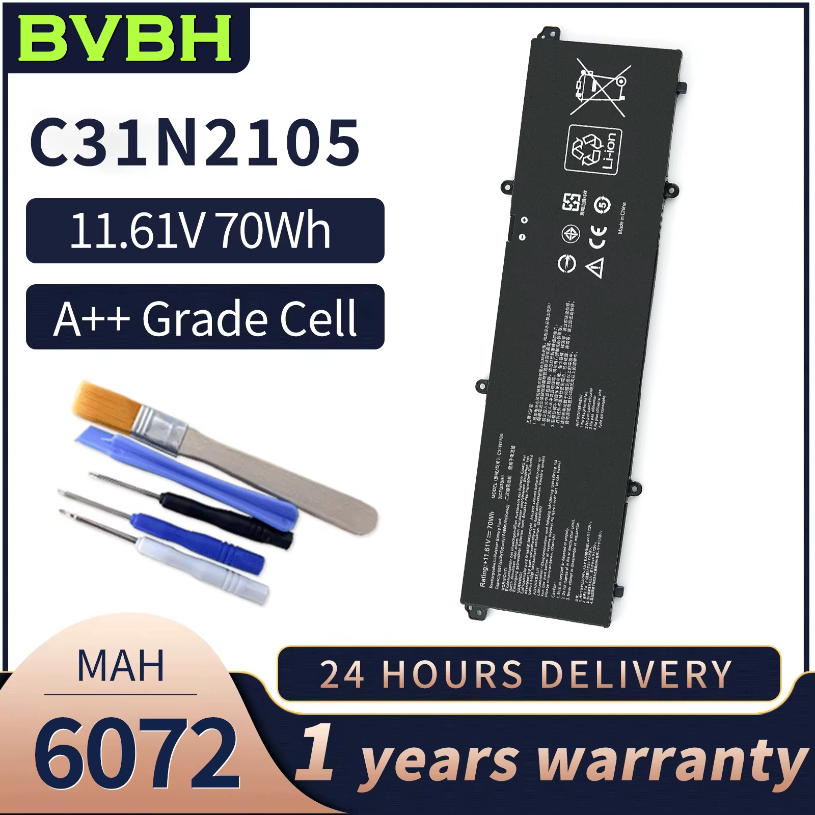 BVBH C31N2105 70Wh 6072 mah/5895 mah batterie pour ASUS Vivobook 14X/15X/16X ZenBook 14X,UX3404VA,UX