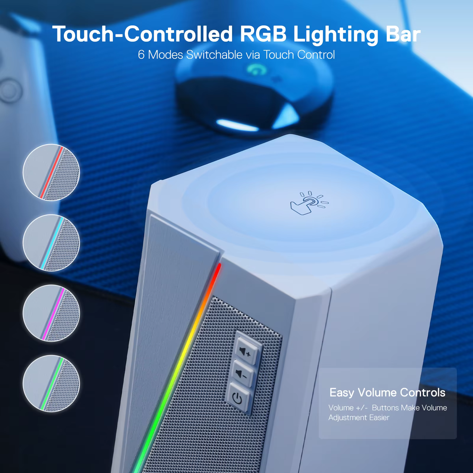 Redragon GS520 Haut-parleurs de bureau RVB, haut-parleur stéréo PC 2.0 canaux avec 6 modes LED color