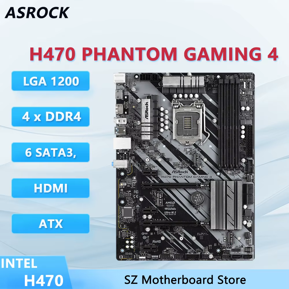 ASROCK H470 PHANTOM GAMING 4 carte mère H470 placa mãe pc LGA1200 CPUSupport i5-10400 i7-10700 i5-10