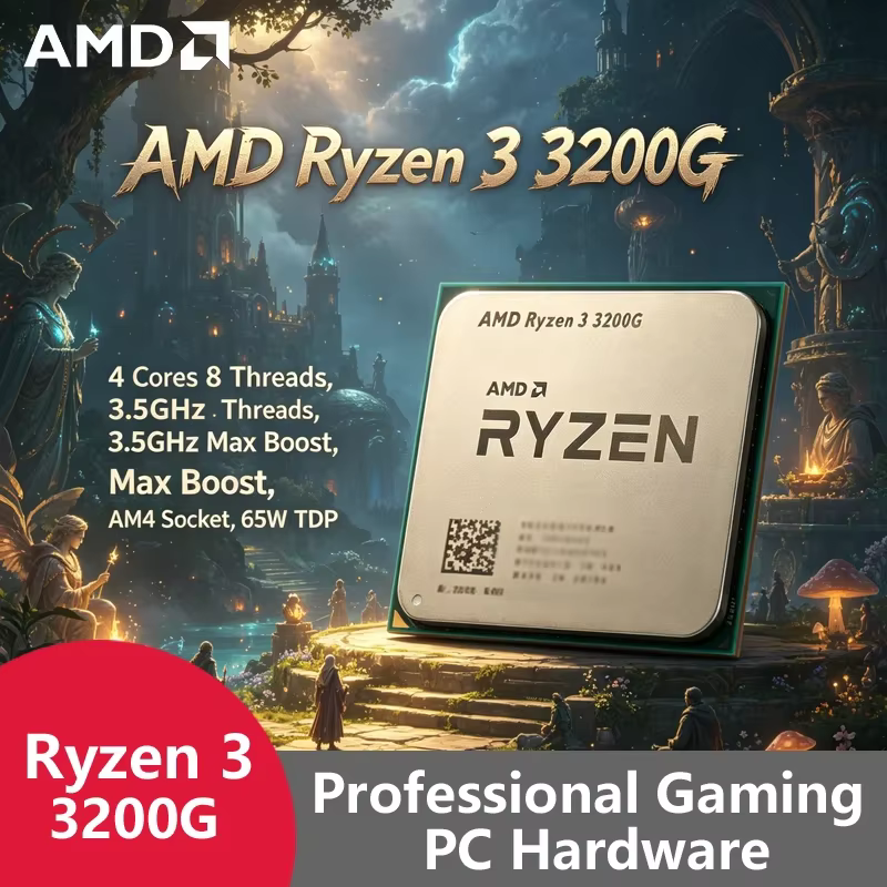 Processeur de jeu AMD Ryzen 3 3200G AM4, 4 cœurs/8 threads, 4,0 GHz Boost, GPU Vega 8 intégré, 65 W,