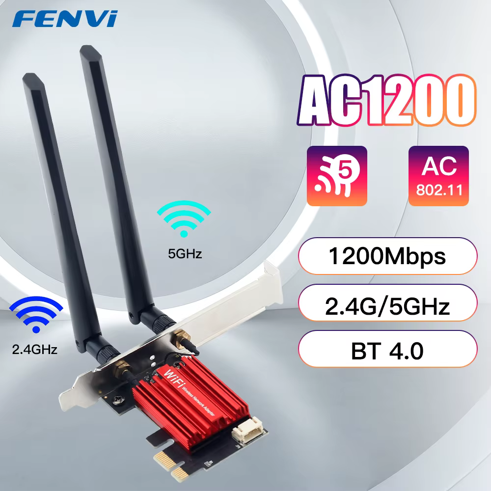 Adaptateur sans fil WiFi 5 AC1200 PCI-E, carte réseau BT 4.0, bande touristes 2.4G/5GHz, stérilisati