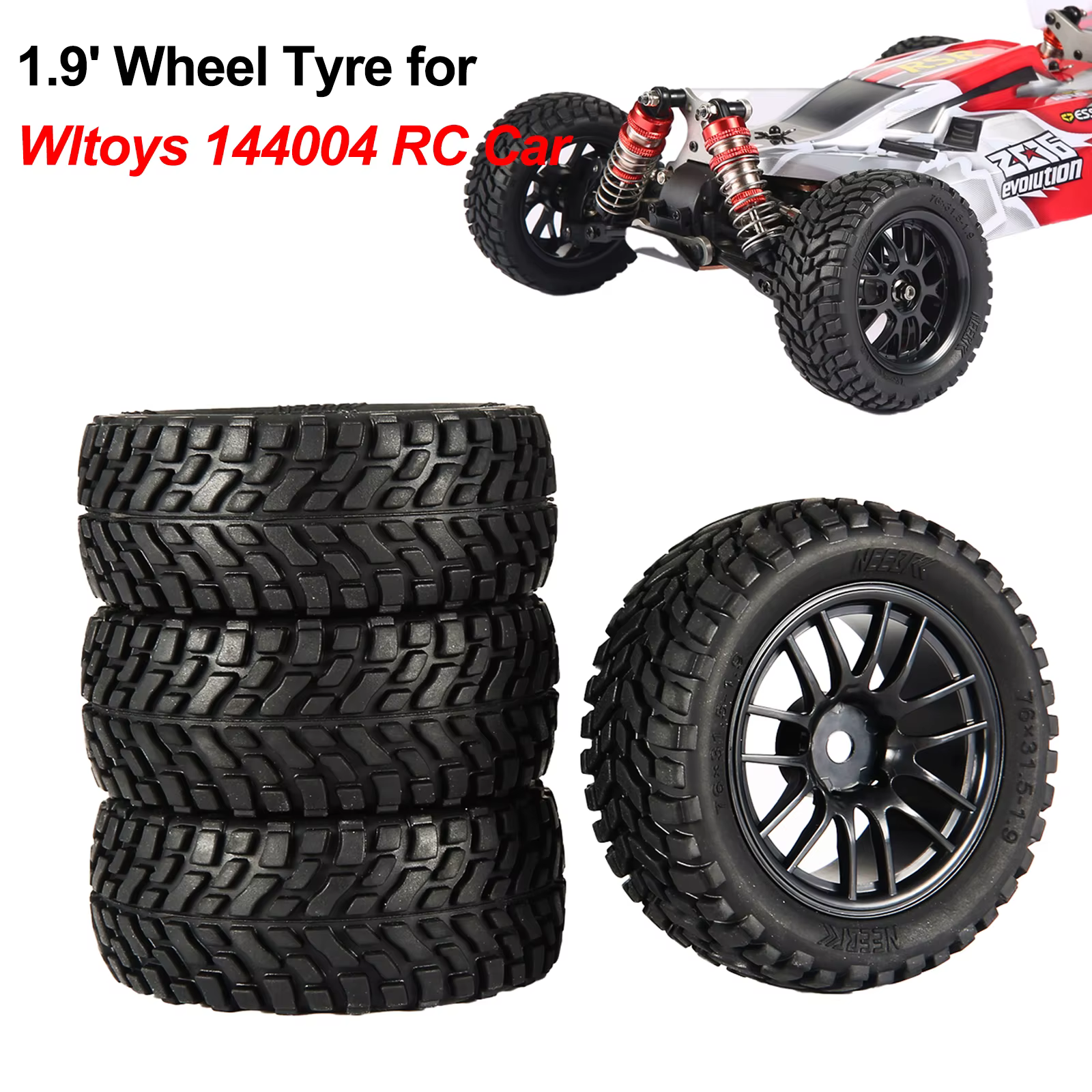 Pneus de Buggy tout-terrain de 1.9 pouces, 75mm, roue de 12mm, moyeux hexagonaux en caoutchouc pour 