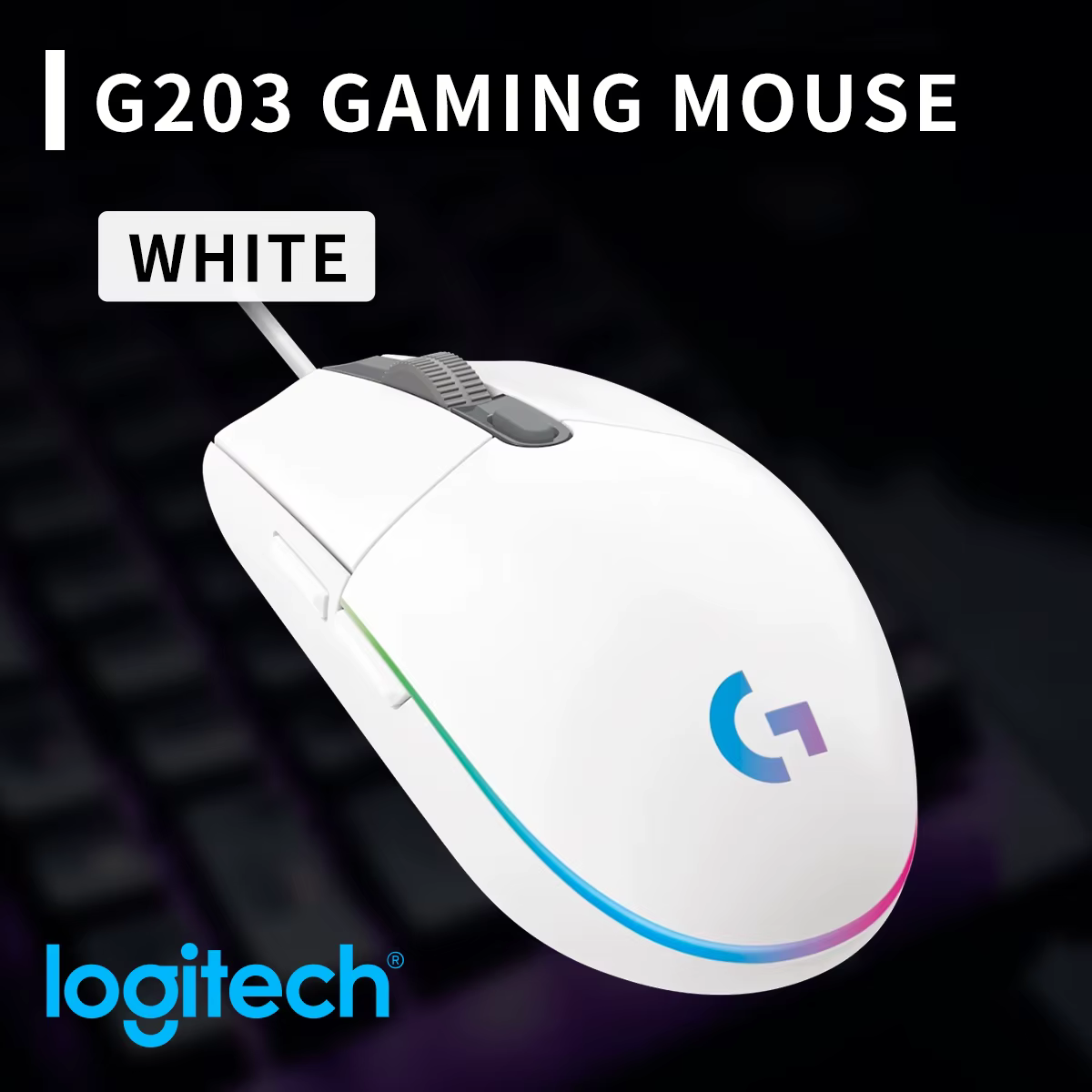 Souris de jeu filaire Logitech G203 LIGHTSYNC, capteur optique 8000 DPI, rétroéclairage RVB, 6 bouto