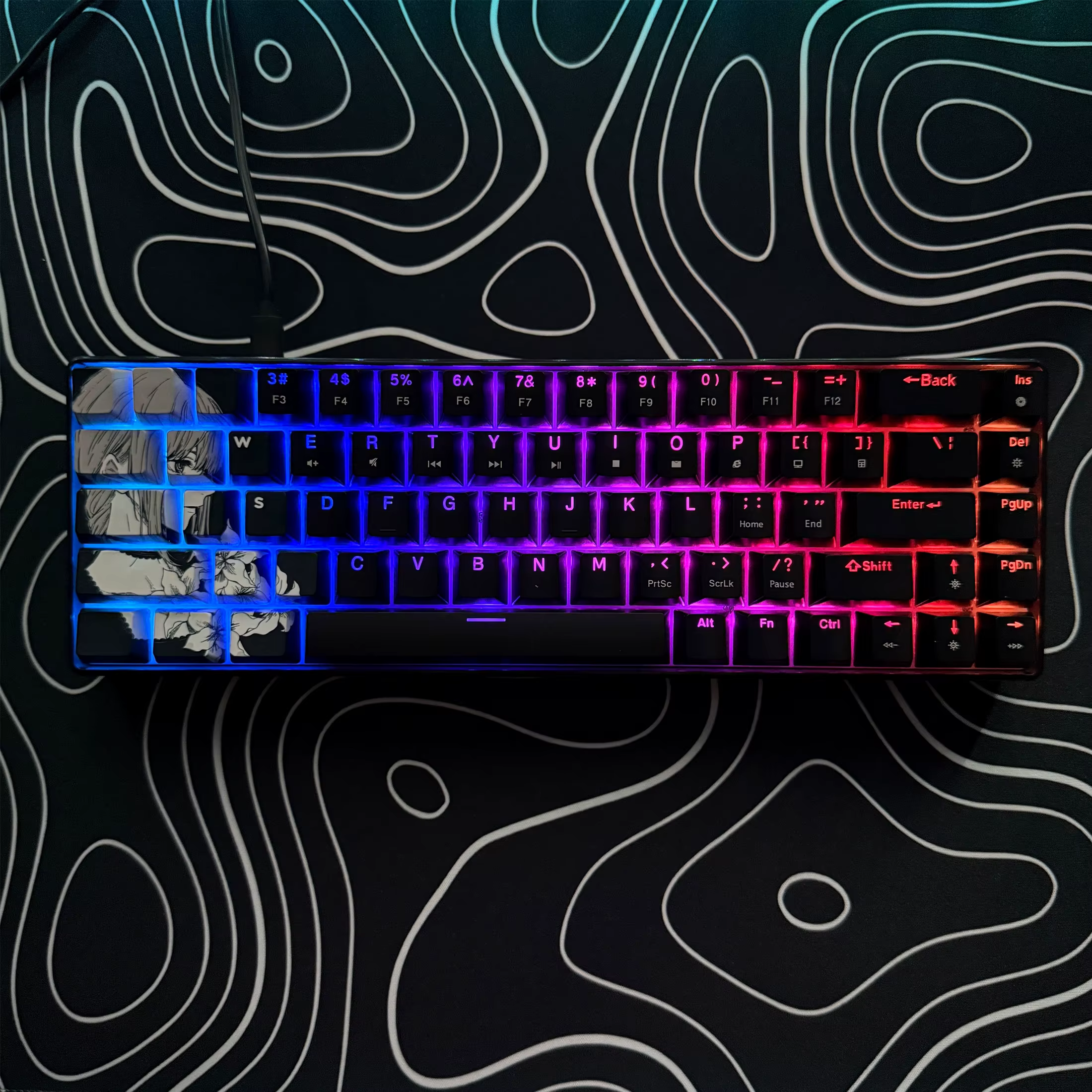 Clavier de jeu mécanique, connexion filaire USB-C ergonomique, clavier de jeu filaire rétroéclairé 6