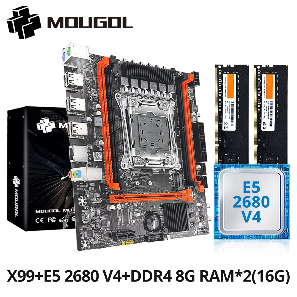 Kit de carte mère de jeu MOUGOL X99 avec processeur Intel Xeon E5 2680 V4 et DDR4 8Gx2 2133 MHz, dou